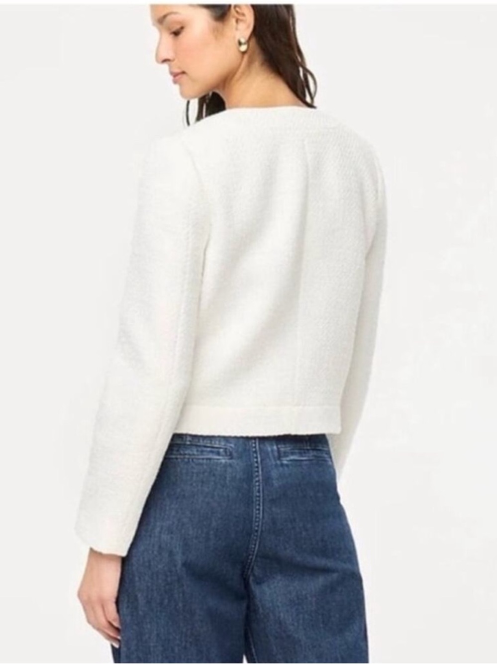 J.Crew Factory Womens Ivory Tweed Lady Jacket BW284 Preppy Pocket 16 Pearl Chain - Picture 2 of 15
